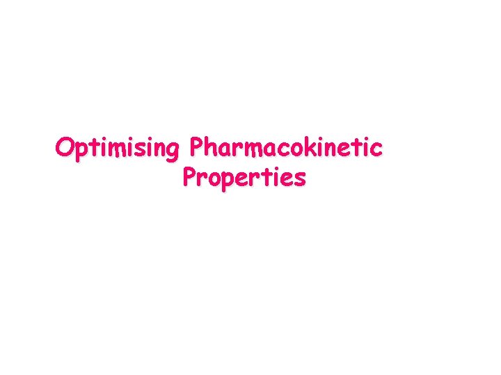 Optimising Pharmacokinetic Properties 