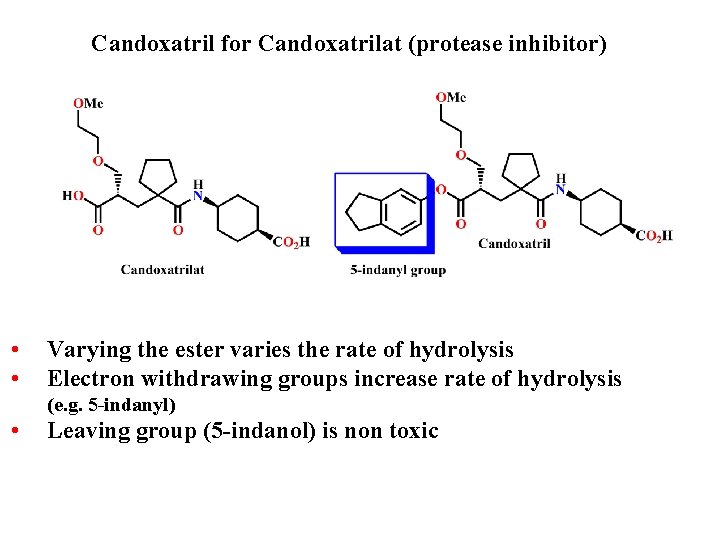 Candoxatril for Candoxatrilat (protease inhibitor) • • Varying the ester varies the rate of