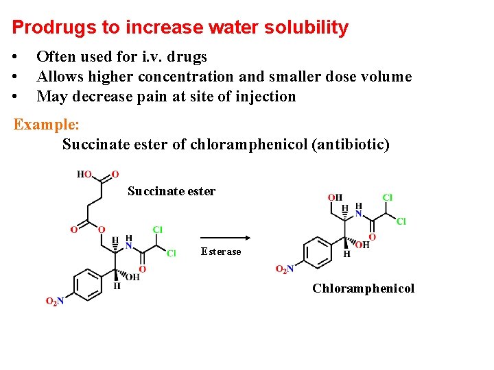 Prodrugs to increase water solubility • • • Often used for i. v. drugs