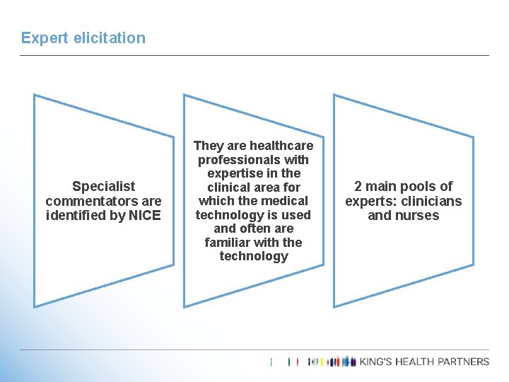 Expert elicitation Specialist commentators are identified by NICE They are healthcare professionals with expertise