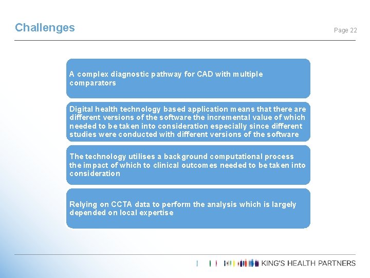 Challenges A complex diagnostic pathway for CAD with multiple comparators Digital health technology based