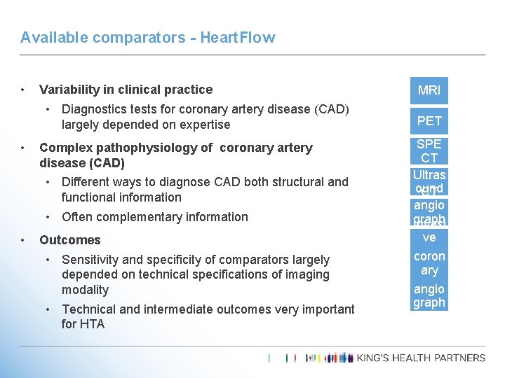 Available comparators - Heart. Flow • Variability in clinical practice • Diagnostics tests for