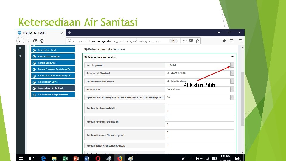 Ketersediaan Air Sanitasi Klik dan Pilih 