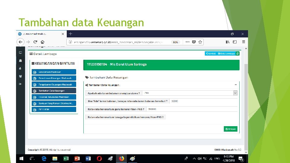 Tambahan data Keuangan 