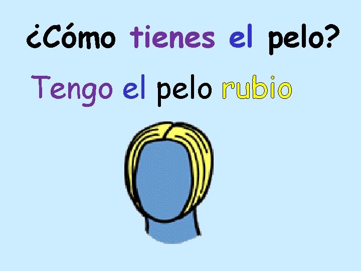 ¿Cómo tienes el pelo? Tengo el pelo rubio 