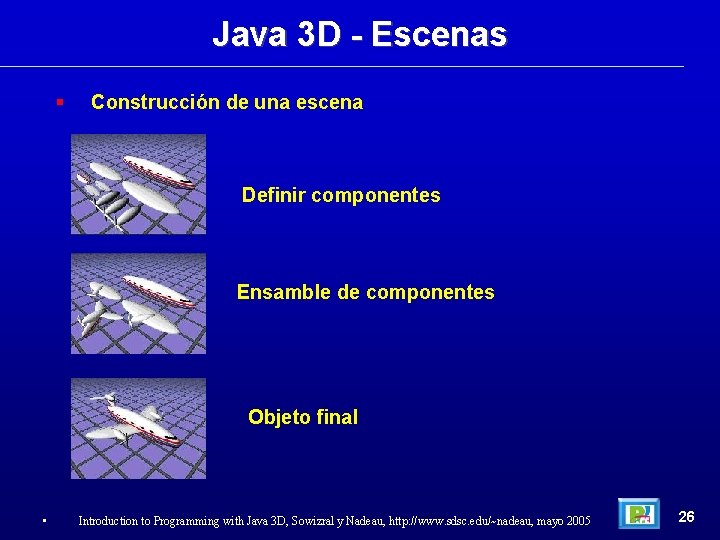 Java 3 D - Escenas Construcción de una escena Definir componentes Ensamble de componentes