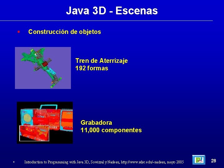 Java 3 D - Escenas Construcción de objetos Tren de Aterrizaje 192 formas Grabadora