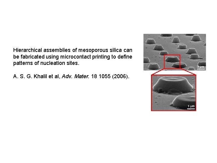 Hierarchical assemblies of mesoporous silica can be fabricated using microcontact printing to define patterns