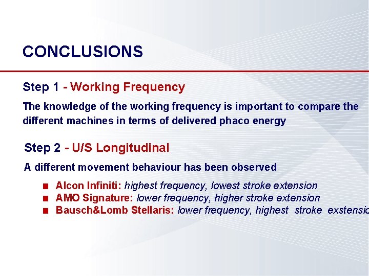 CONCLUSIONS Step 1 - Working Frequency The knowledge of the working frequency is important CONCLUSIONS Step 1 - Working Frequency The knowledge of the working frequency is important