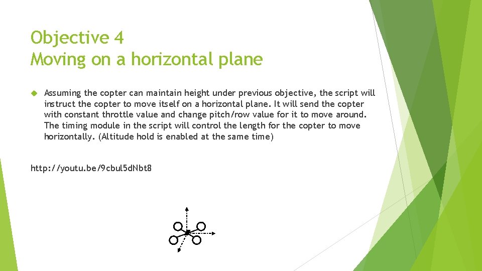 Objective 4 Moving on a horizontal plane Assuming the copter can maintain height under