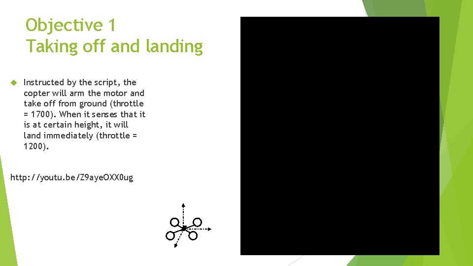 Objective 1 Taking off and landing Instructed by the script, the copter will arm