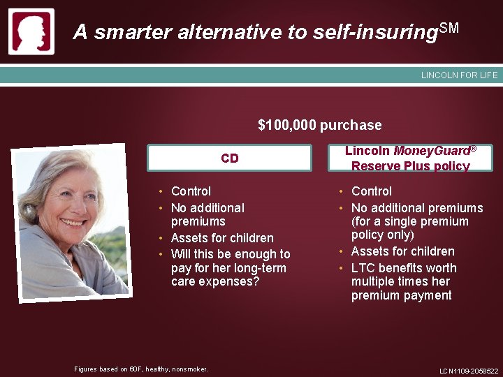 A smarter alternative to self-insuring. SM LINCOLN FOR LIFE $100, 000 purchase CD •