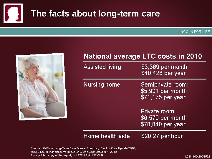 The facts about long-term care LINCOLN FOR LIFE National average LTC costs in 2010