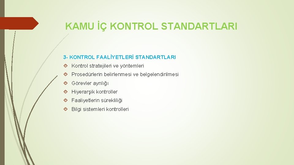 KAMU İÇ KONTROL STANDARTLARI 3 - KONTROL FAALİYETLERİ STANDARTLARI Kontrol stratejileri ve yöntemleri Prosedürlerin