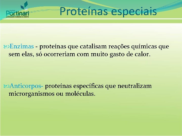 Proteínas especiais Enzimas - proteínas que catalisam reações químicas que sem elas, só ocorreriam