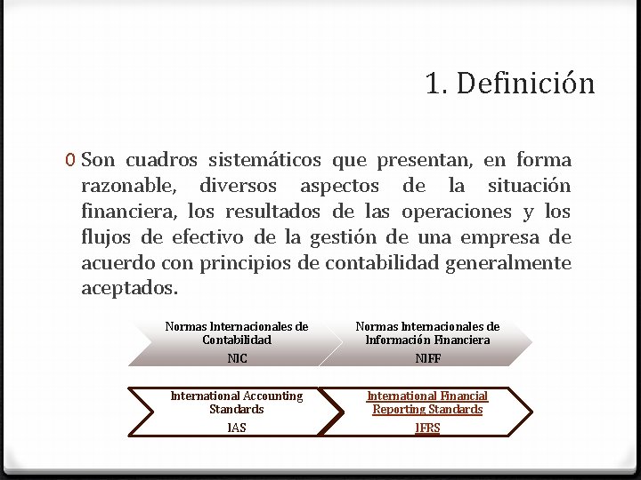 1. Definición 0 Son cuadros sistemáticos que presentan, en forma razonable, diversos aspectos de