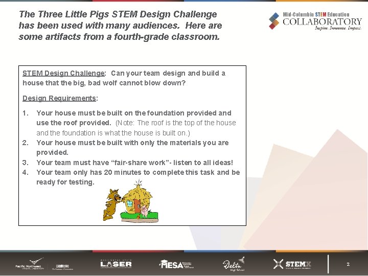 The Three Little Pigs STEM Design Challenge has been used with many audiences. Here