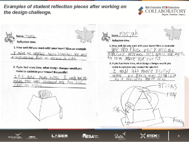 Examples of student reflection pieces after working on the design challenge. 9 