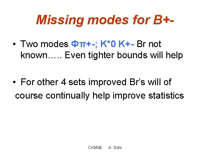 Missing modes for B+ • Two modes Φπ+-; K*0 K+- Br not known…. .