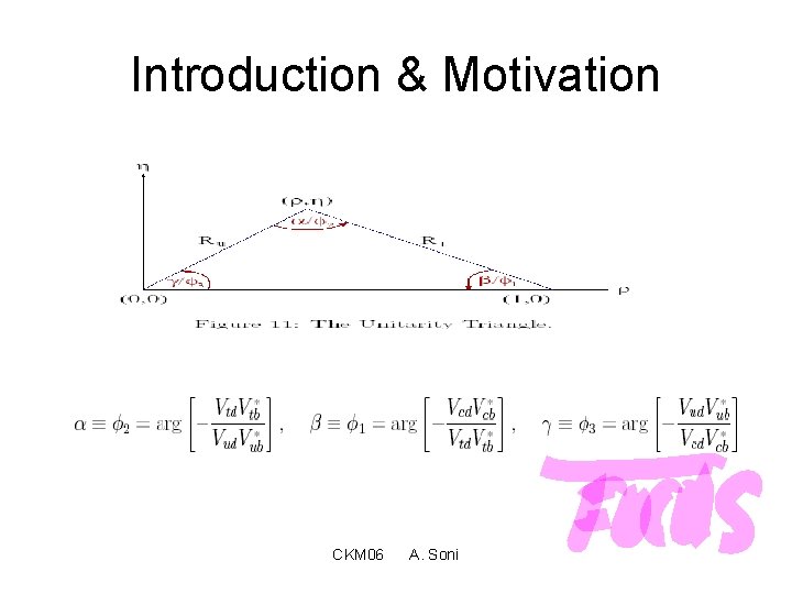 Introduction & Motivation CKM 06 A. Soni 