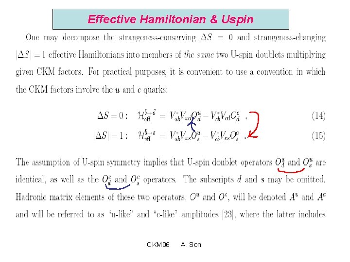 Effective Hamiltonian & Uspin CKM 06 A. Soni 