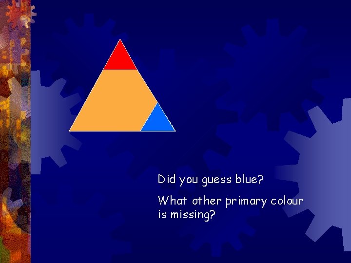 Did you guess blue? What other primary colour is missing? 