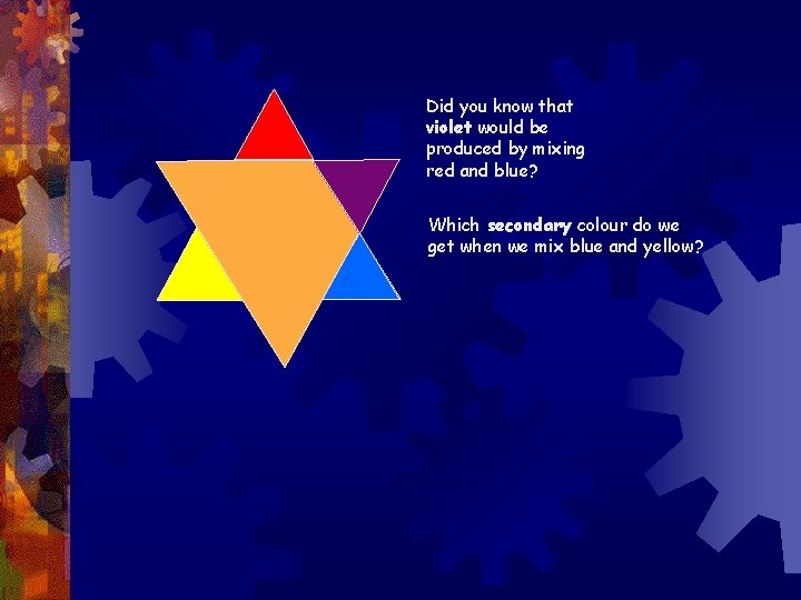 Did you know that violet would be produced by mixing red and blue? Which