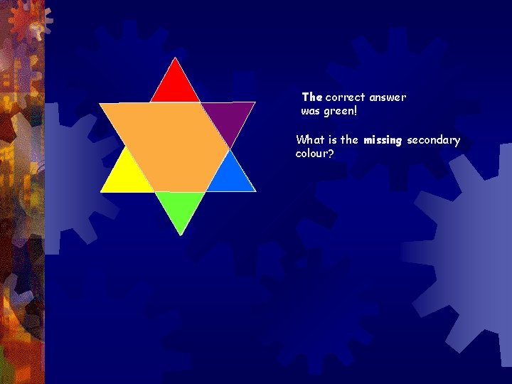 The correct answer was green! What is the missing secondary colour? 