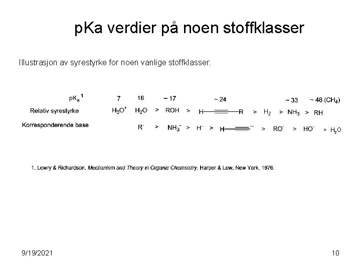 p. Ka verdier på noen stoffklasser Illustrasjon av syrestyrke for noen vanlige stoffklasser: >