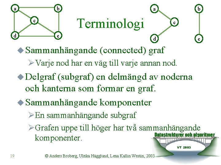 a b a Terminologi c d e u Sammanhängande b c d e (connected)