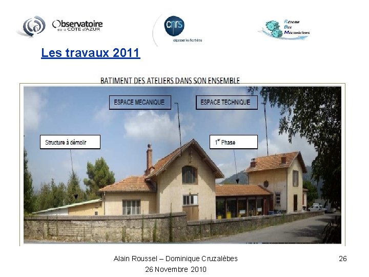 Les travaux 2011 Alain Roussel – Dominique Cruzalèbes 26 Novembre 2010 26 