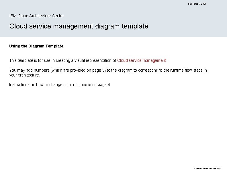 1 December 2020 IBM Cloud Architecture Center Cloud service management diagram template Using the
