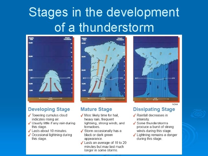 Stages in the development of a thunderstorm 