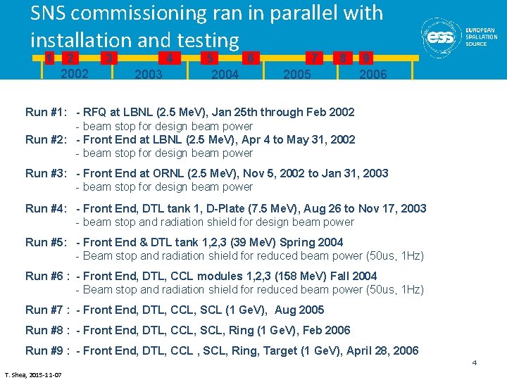 SNS commissioning ran in parallel with installation and testing 1 2 2002 3 4