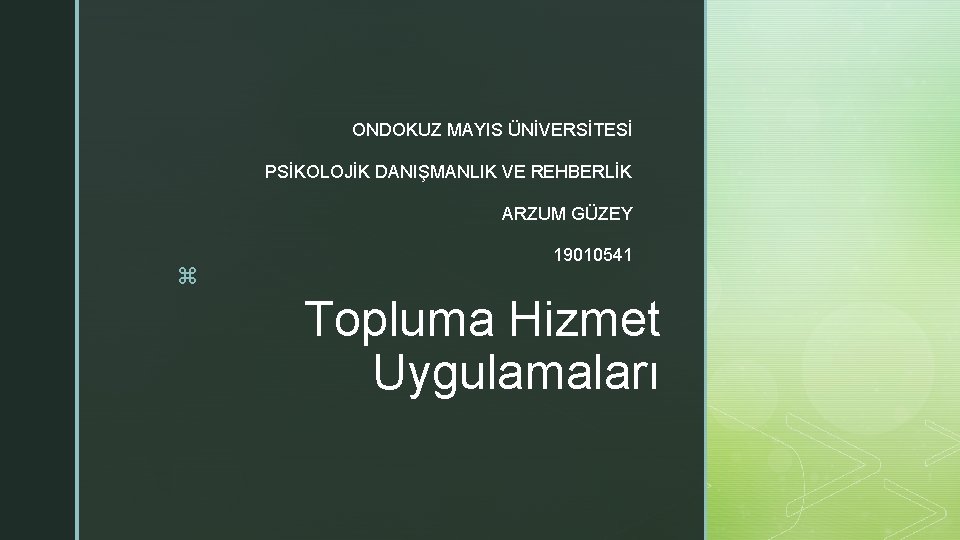 ONDOKUZ MAYIS ÜNİVERSİTESİ PSİKOLOJİK DANIŞMANLIK VE REHBERLİK ARZUM GÜZEY z 19010541 Topluma Hizmet Uygulamaları