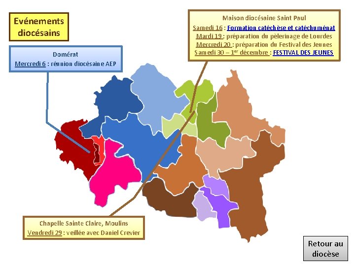 Evénements diocésains Domérat Mercredi 6 : réunion diocésaine AEP Maison diocésaine Saint Paul Samedi