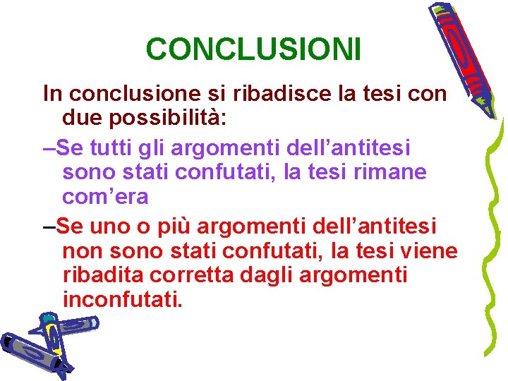 CONCLUSIONI In conclusione si ribadisce la tesi con due possibilità: –Se tutti gli argomenti