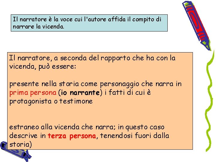 Il narratore è la voce cui l'autore affida il compito di narrare la vicenda.