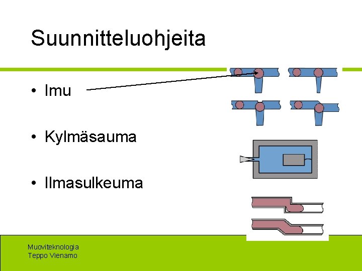 Suunnitteluohjeita • Imu • Kylmäsauma • Ilmasulkeuma Muoviteknologia Teppo Vienamo 