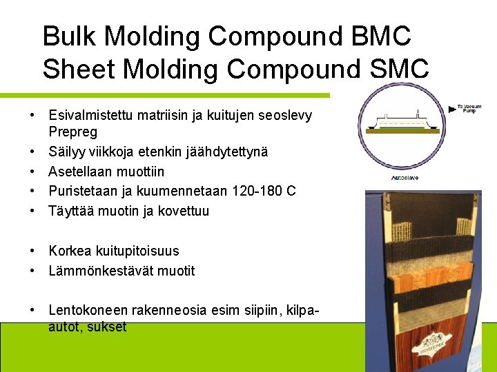 Bulk Molding Compound BMC Sheet Molding Compound SMC • Esivalmistettu matriisin ja kuitujen seoslevy