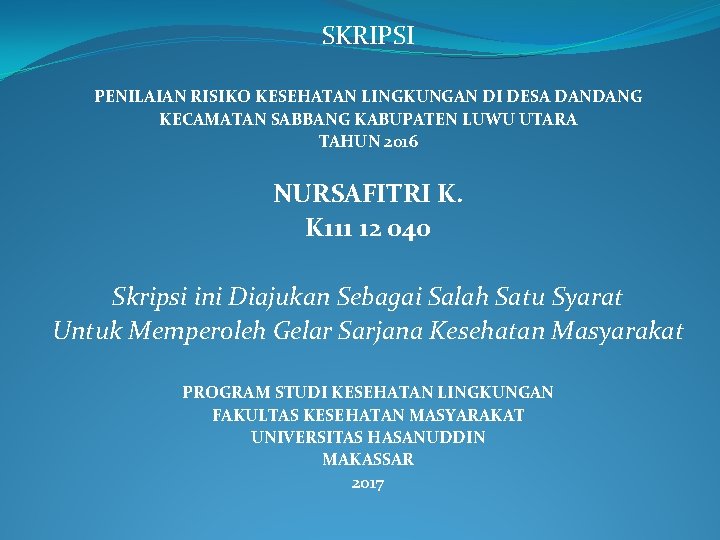 SKRIPSI PENILAIAN RISIKO KESEHATAN LINGKUNGAN DI DESA DANDANG KECAMATAN SABBANG KABUPATEN LUWU UTARA TAHUN