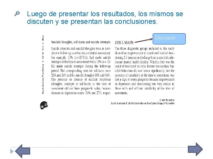 Luego de presentar los resultados, los mismos se discuten y se presentan las conclusiones.