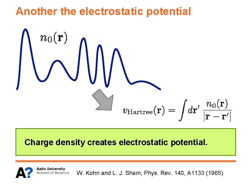 Another the electrostatic potential Charge density creates electrostatic potential. W. Kohn and L. J.