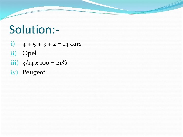 Solution: i) iii) iv) 4 + 5 + 3 + 2 = 14 cars