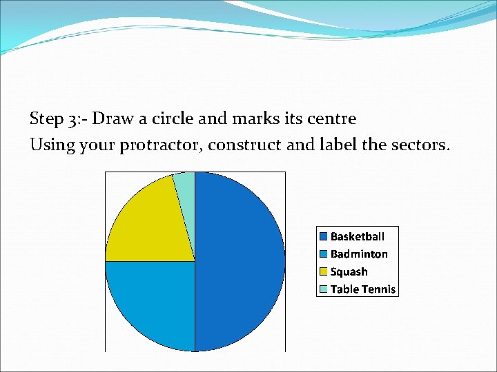 Step 3: - Draw a circle and marks its centre Using your protractor, construct