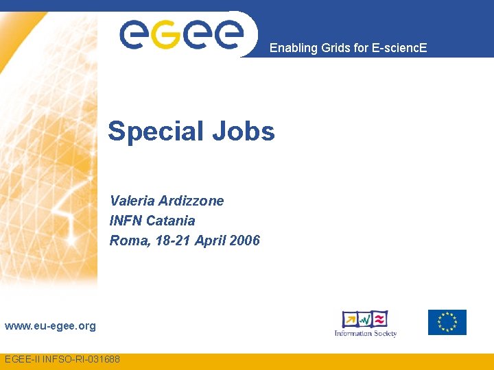 Enabling Grids for E-scienc. E Special Jobs Valeria Ardizzone INFN Catania Roma, 18 -21