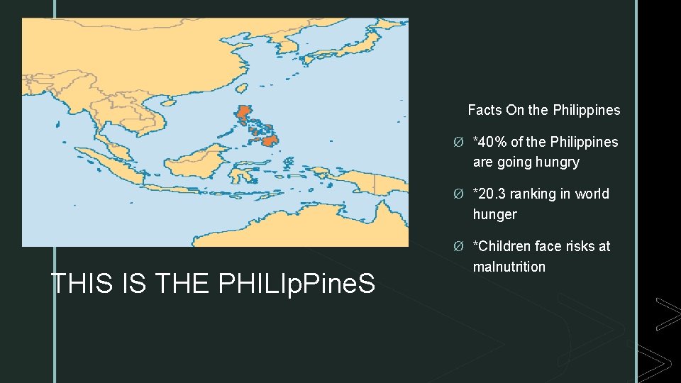 z Facts On the Philippines Ø *40% of the Philippines are going hungry Ø