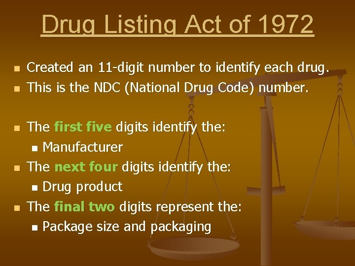 Drug Listing Act of 1972 n n n Created an 11 -digit number to