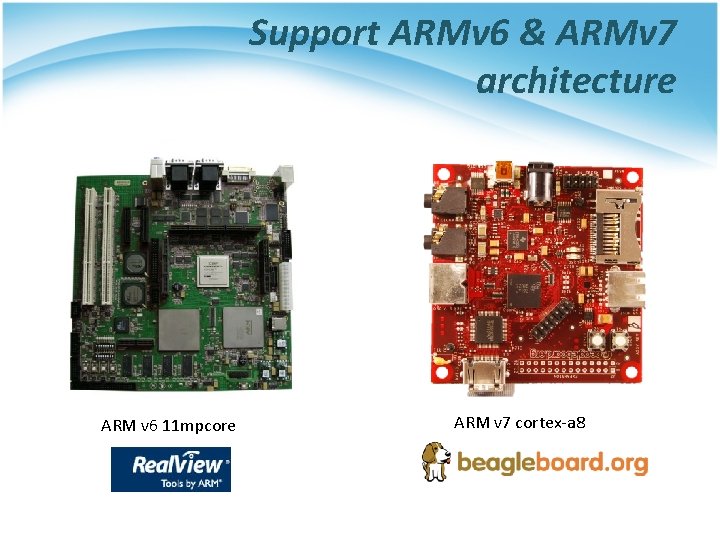 Support ARMv 6 & ARMv 7 architecture ARM v 6 11 mpcore ARM v