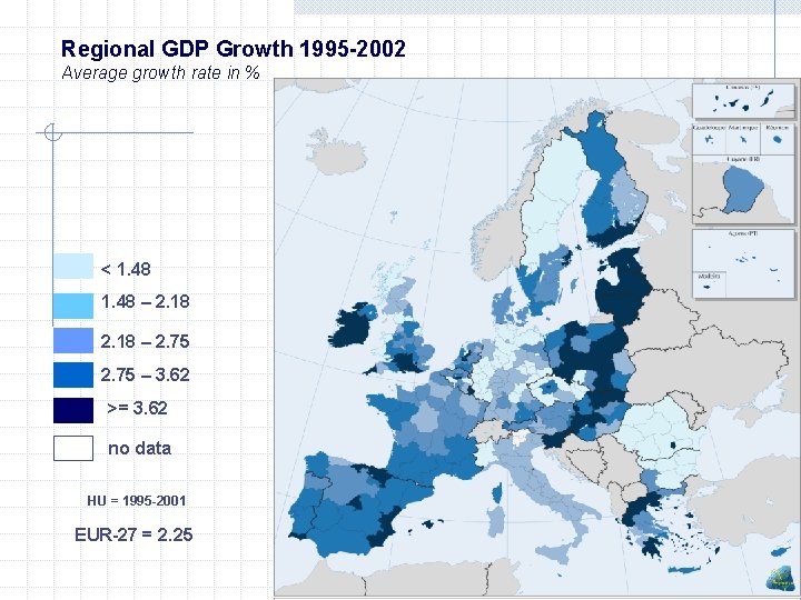 Regional GDP Growth 1995 -2002 Average growth rate in % < 1. 48 –